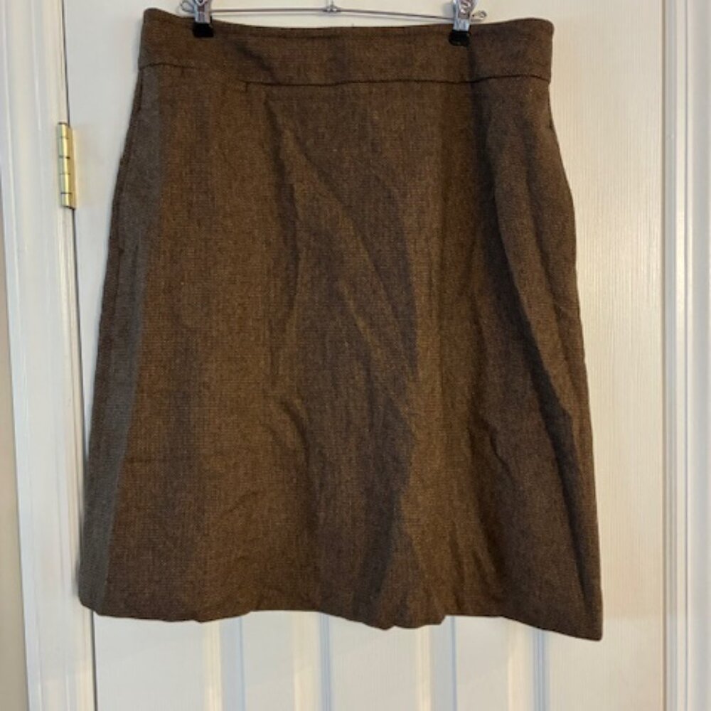 Land's End Women's Wool Blend Brown Tweed Straight Knee Length Preppy Skirt S 14